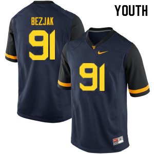 Youth West Virginia Mountaineers NCAA #91 Matt Bezjak Navy Authentic Nike Stitched College Football Jersey JC15R42DT